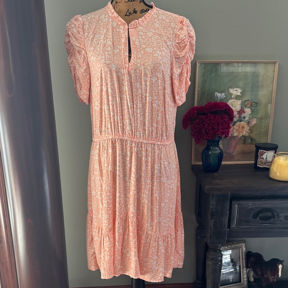 LOFT Peach Floral Midi Dress. NWT.